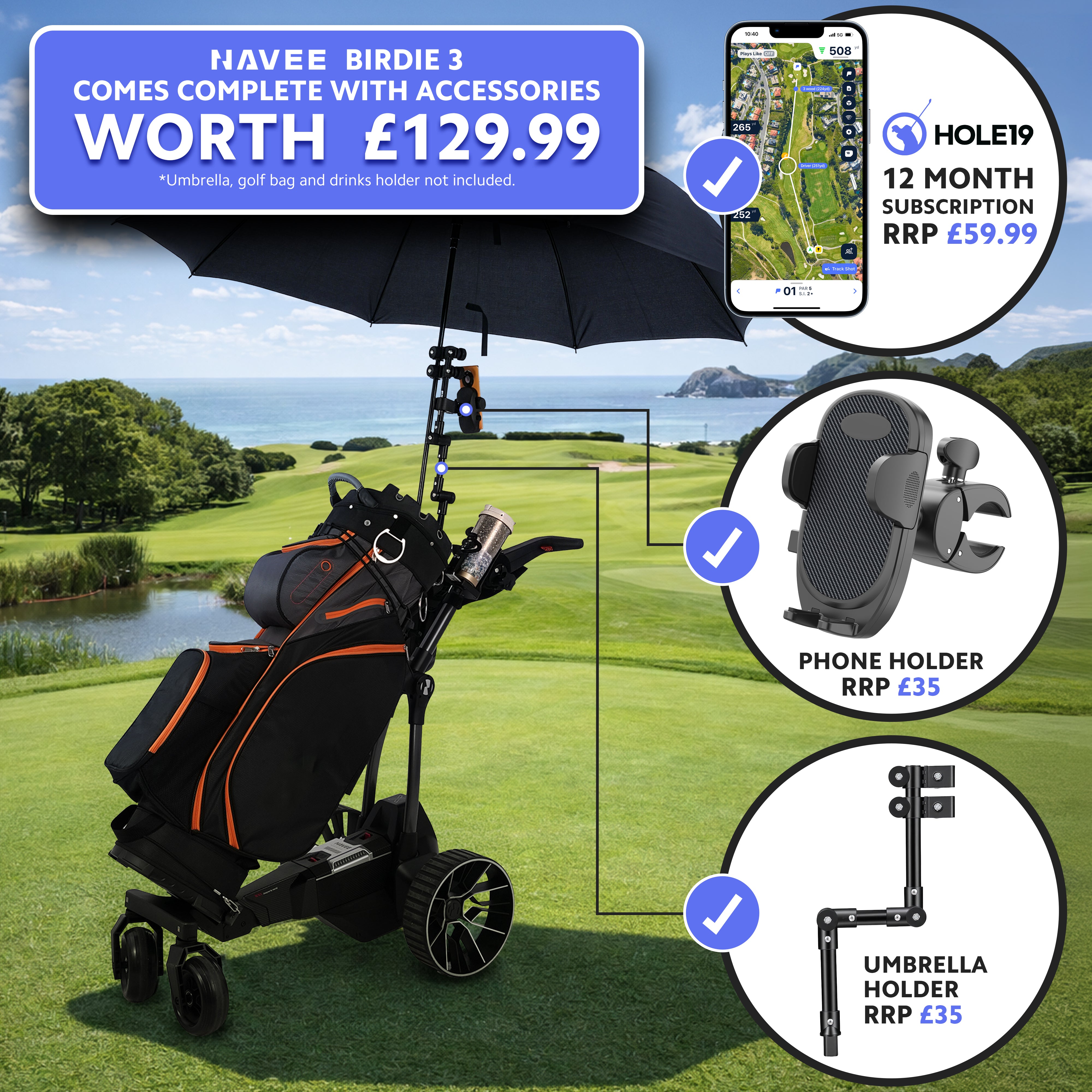 NAVEE BIRDIE 3X FOLLOW ELECTRIC GOLF TROLLEY