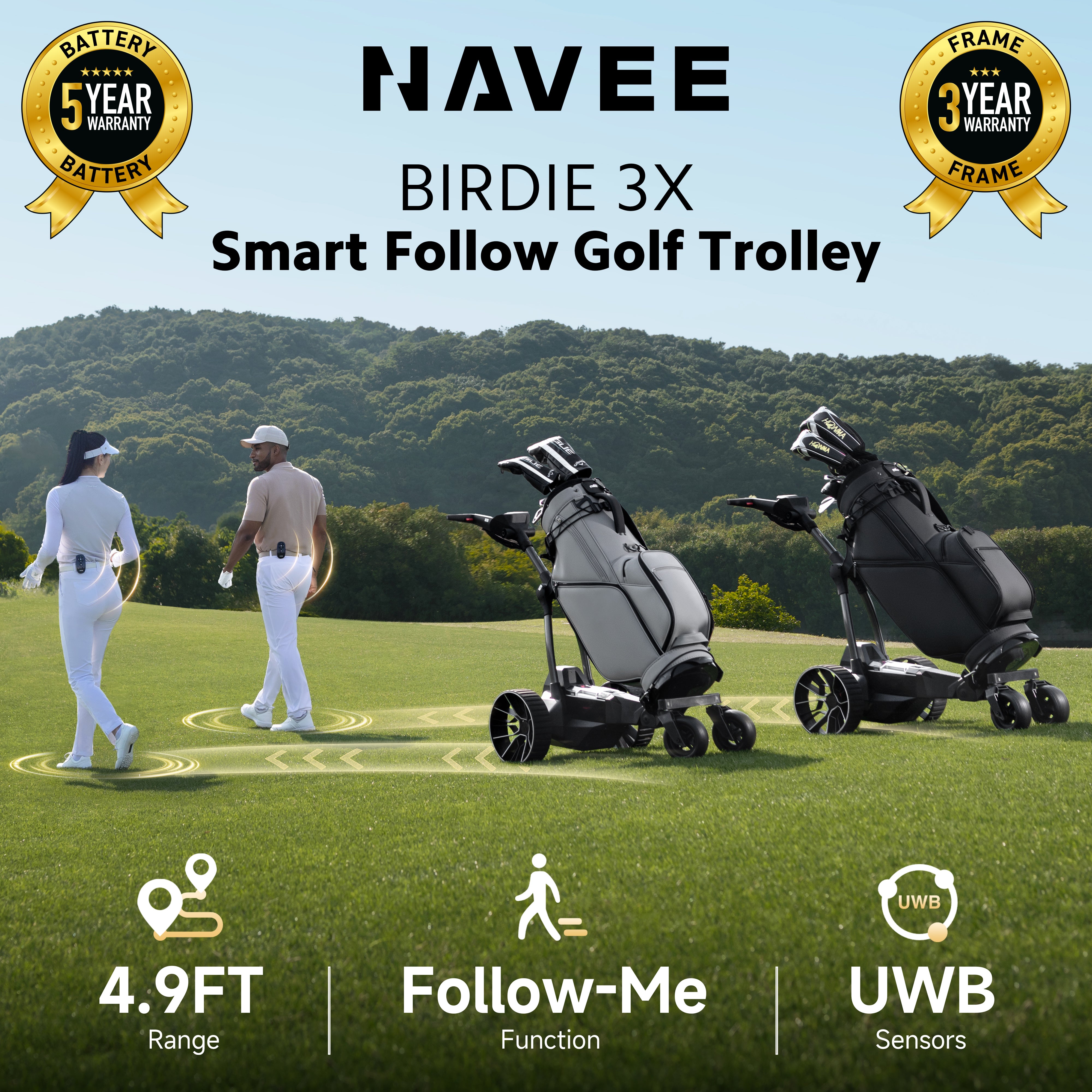 NAVEE BIRDIE 3X FOLLOW ELECTRIC GOLF TROLLEY
