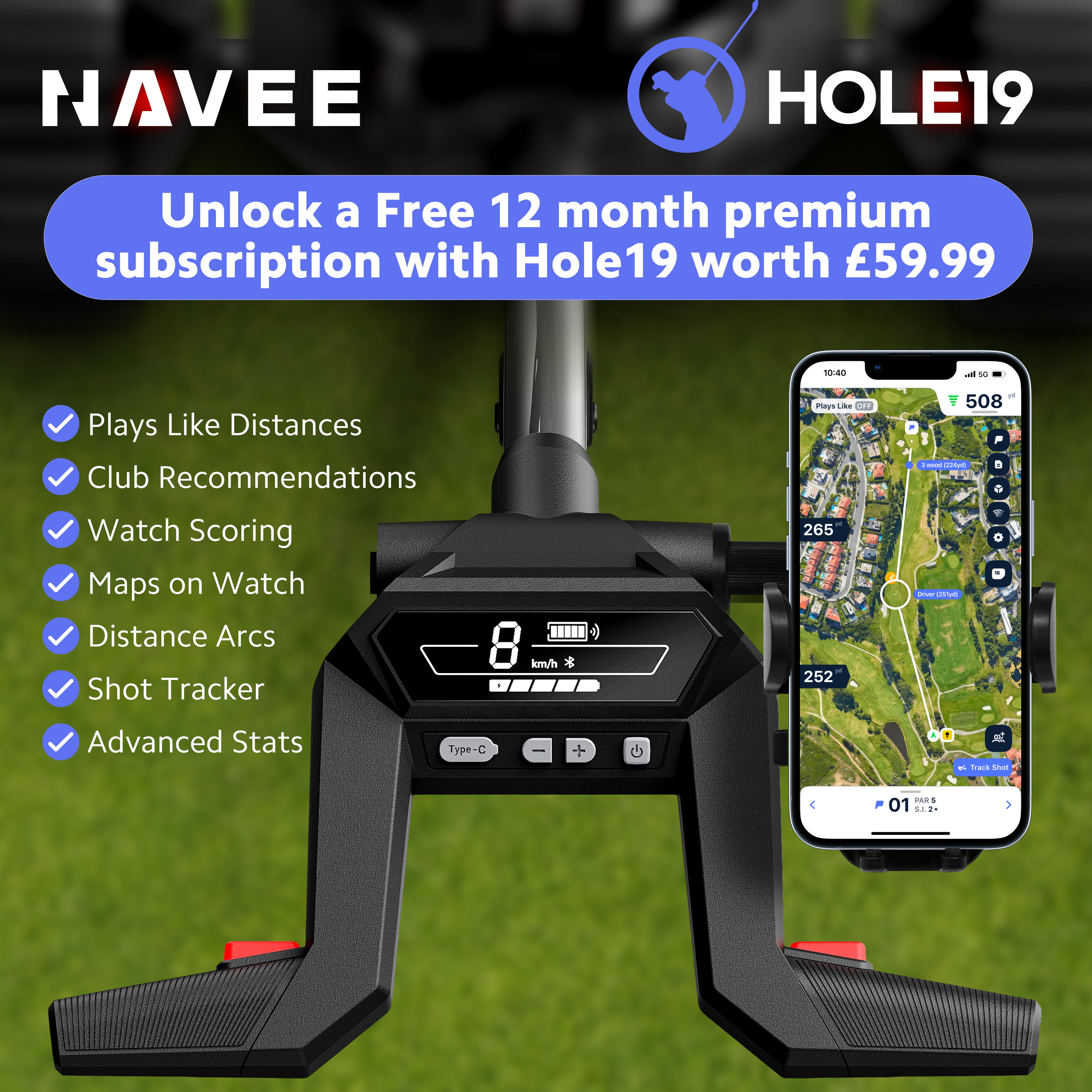 NAVEE BIRDIE 3X FOLLOW ELECTRIC GOLF TROLLEY